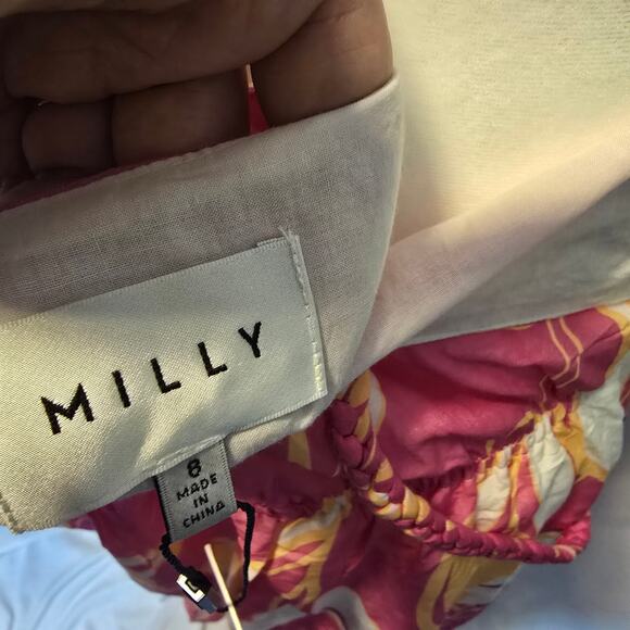 Milly Stencil Floral Print Britney Dress Pink Multi Sleeveless Summer NWT Size 8 - Picture 9 of 11